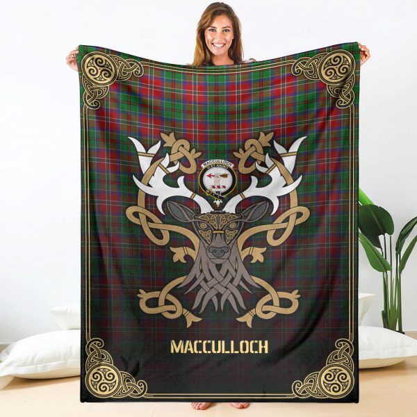 MacCulloch (McCulloch) Tartan Crest Premium Blanket - Celtic Stag style Online Hot Sale