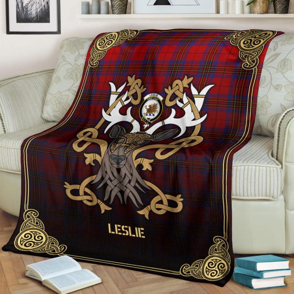 Leslie Modern Tartan Crest Premium Blanket - Celtic Stag style For Discount - Image 2