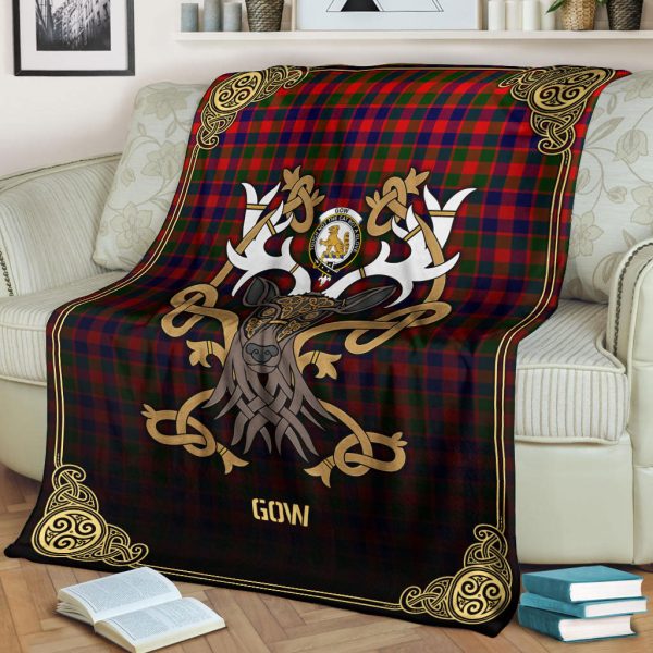 Gow (or McGouan) Tartan Crest Premium Blanket - Celtic Stag style Online now - Image 2