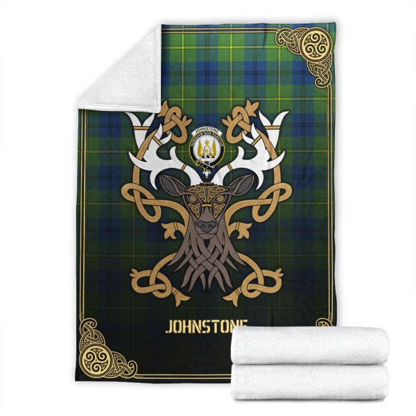 Johnstone Ancient Tartan Crest Premium Blanket - Celtic Stag style Fashion - Image 4