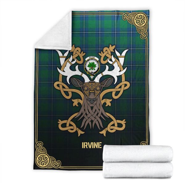 Irvine Ancient Tartan Crest Premium Blanket - Celtic Stag style on Sale - Image 4