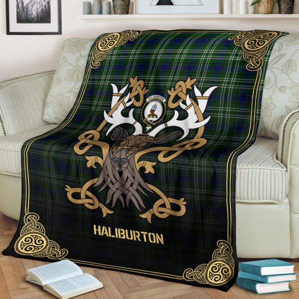 Haliburton Tartan Crest Premium Blanket - Celtic Stag style Cheap - Image 2