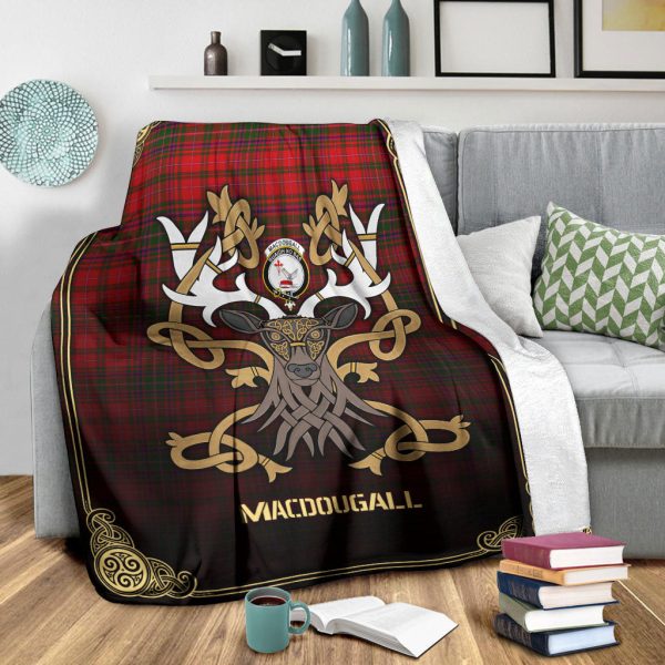 MacDougall Modern Tartan Crest Premium Blanket - Celtic Stag style on Sale - Image 3