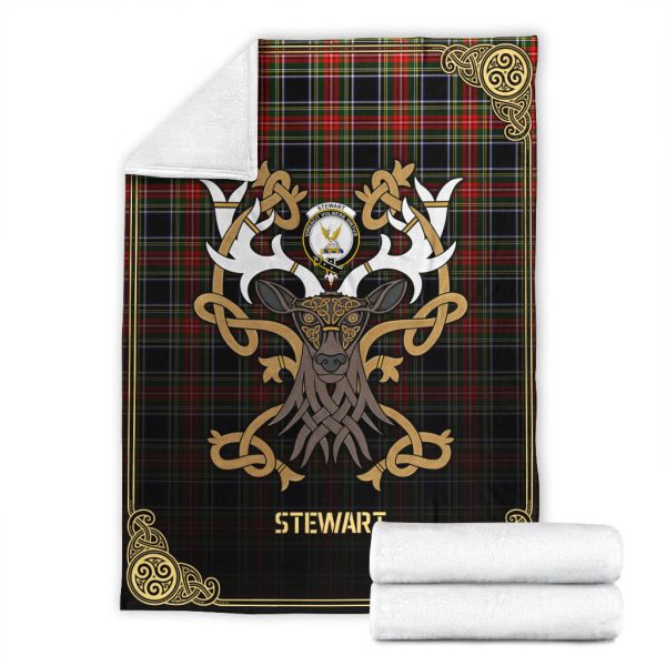 Stewart Black Tartan Crest Premium Blanket - Celtic Stag style Sale - Image 4