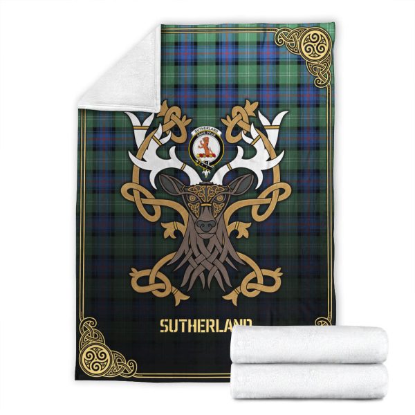 Sutherland Old Ancient Tartan Crest Premium Blanket - Celtic Stag style Cheap - Image 4