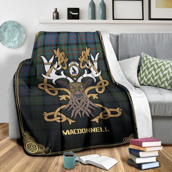 MacDonnell of Glengarry Ancient Tartan Crest Premium Blanket - Celtic Stag style For Discount - Image 3