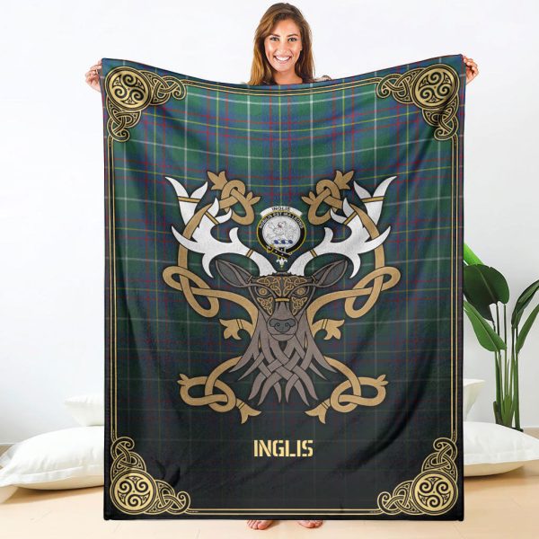 Inglis Ancient Tartan Crest Premium Blanket - Celtic Stag style Supply