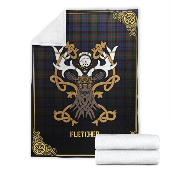 Fletcher of Dunans Tartan Crest Premium Blanket - Celtic Stag style on Sale - Image 4