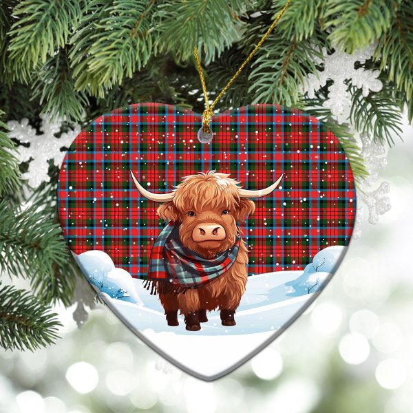 MacDuff Modern Tartan Christmas Ceramic Ornament - Highland Cows Snow Style on Sale - Image 5
