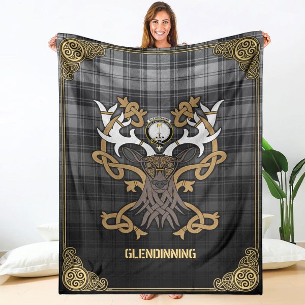 Glendinning Tartan Crest Premium Blanket - Celtic Stag style Hot on Sale