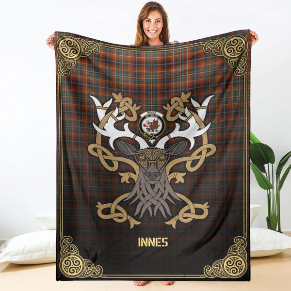 Innes Ancient Tartan Crest Premium Blanket - Celtic Stag style For Discount