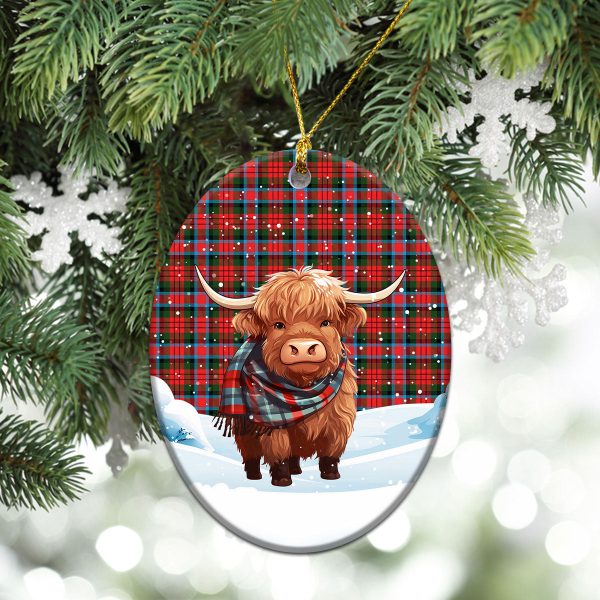 MacDuff Modern Tartan Christmas Ceramic Ornament - Highland Cows Snow Style on Sale - Image 3