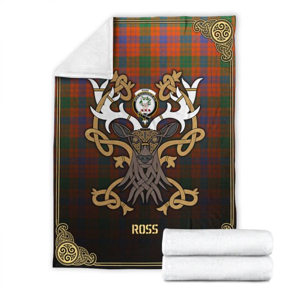 Ross Ancient Tartan Crest Premium Blanket - Celtic Stag style Online Hot Sale - Image 4