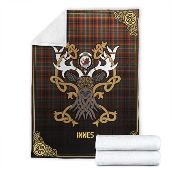 Innes Ancient Tartan Crest Premium Blanket - Celtic Stag style For Discount - Image 4