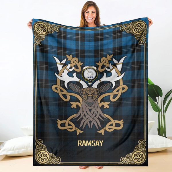 Ramsay Blue Ancient Tartan Crest Premium Blanket - Celtic Stag style Discount