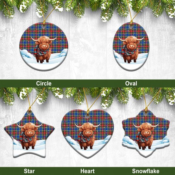 MacBeth Modern Tartan Christmas Ceramic Ornament - Highland Cows Snow Style Cheap