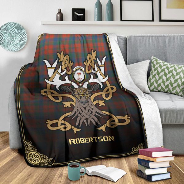 Robertson Ancient Tartan Crest Premium Blanket - Celtic Stag style For Discount - Image 3