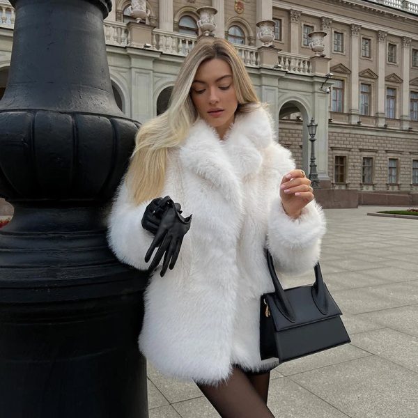 Iconic Fluffy Furry Faux Fur Jacket Winter Shaggy Overcoat Fur Coat Online - Image 5