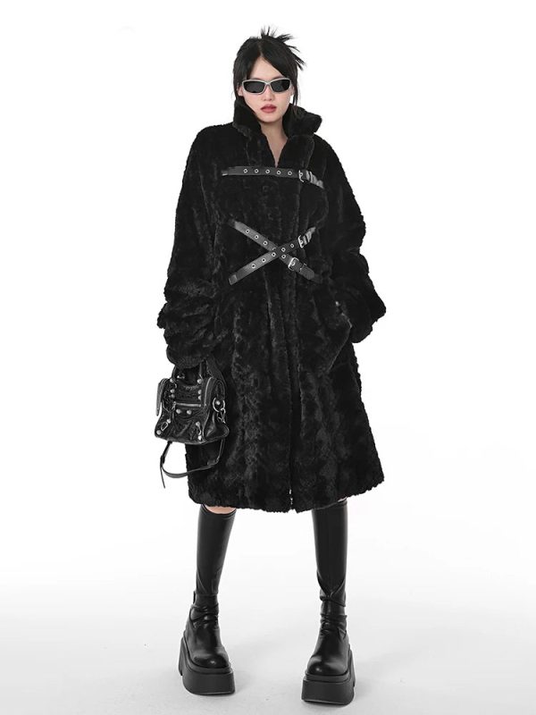 Casual Soft Thick Faux Fur Coat Stand Collar Punk Style Fluffy Coat Online