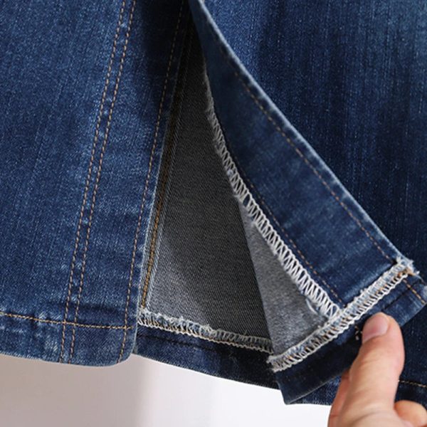 Single Breasted Split Skirt A Line Elastic Waist Casual Pocket Skirt Cheap - Image 5