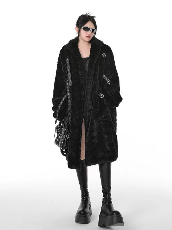 Casual Soft Thick Faux Fur Coat Stand Collar Punk Style Fluffy Coat Online - Image 4