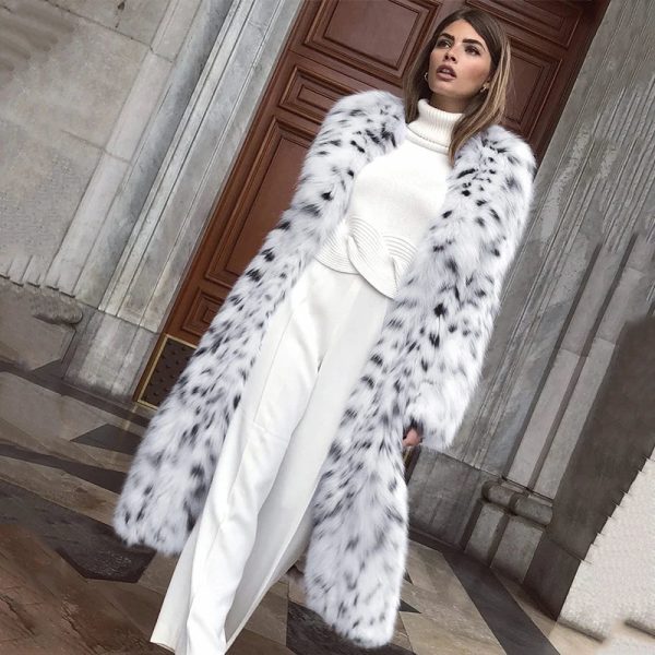 Fluffy Furry Leopard Faux Fur Coats Long Belted Overcoats Fox Fur Coat Online - Image 3