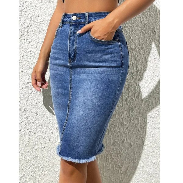 ﻿Women High Waist Denim Skirts Stretch Jeans Casual Bodycon Skirt Online Sale - Image 3