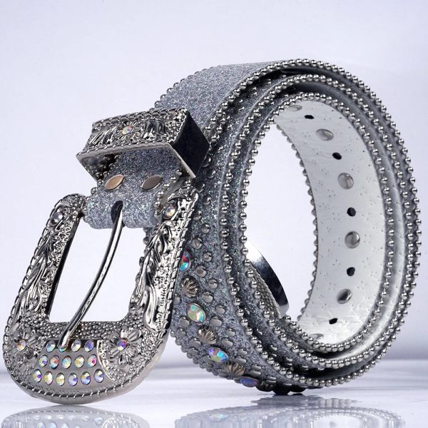 Women s Jeans Rhinestone Shiny Rivet Design Y2K Style Denim Shiny Belt For Cheap - Image 3