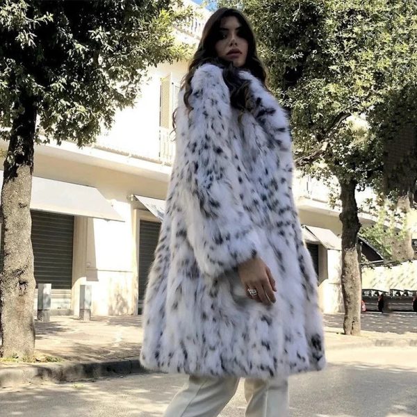 Fluffy Furry Leopard Faux Fur Coats Long Belted Overcoats Fox Fur Coat Online - Image 2