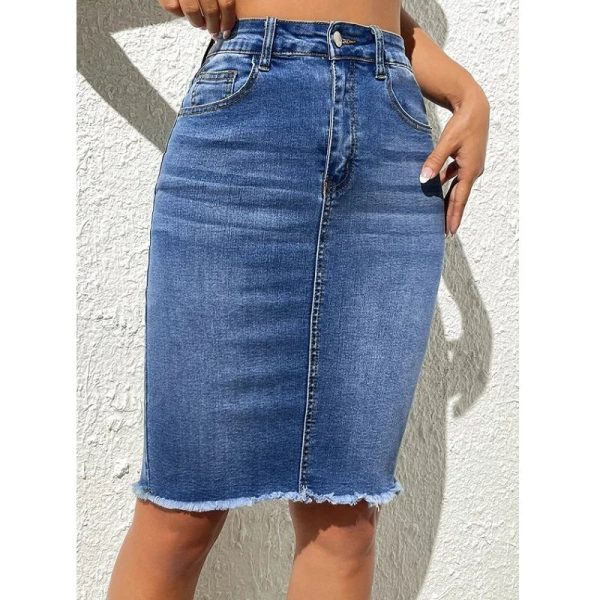 ﻿Women High Waist Denim Skirts Stretch Jeans Casual Bodycon Skirt Online Sale - Image 2