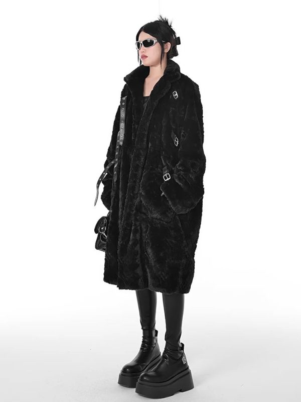 Casual Soft Thick Faux Fur Coat Stand Collar Punk Style Fluffy Coat Online - Image 5