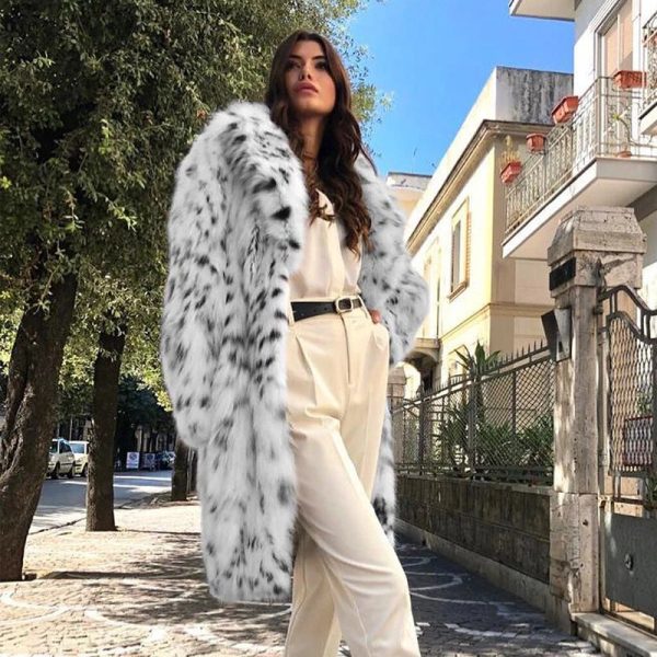 Fluffy Furry Leopard Faux Fur Coats Long Belted Overcoats Fox Fur Coat Online