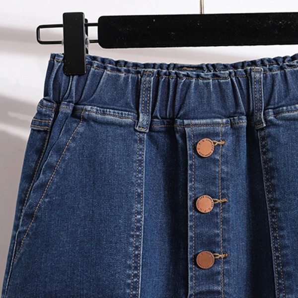 Single Breasted Split Skirt A Line Elastic Waist Casual Pocket Skirt Cheap - Image 4